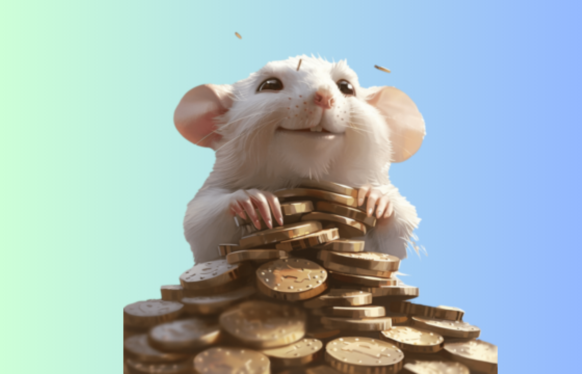 mouse sitting on a pile of coins